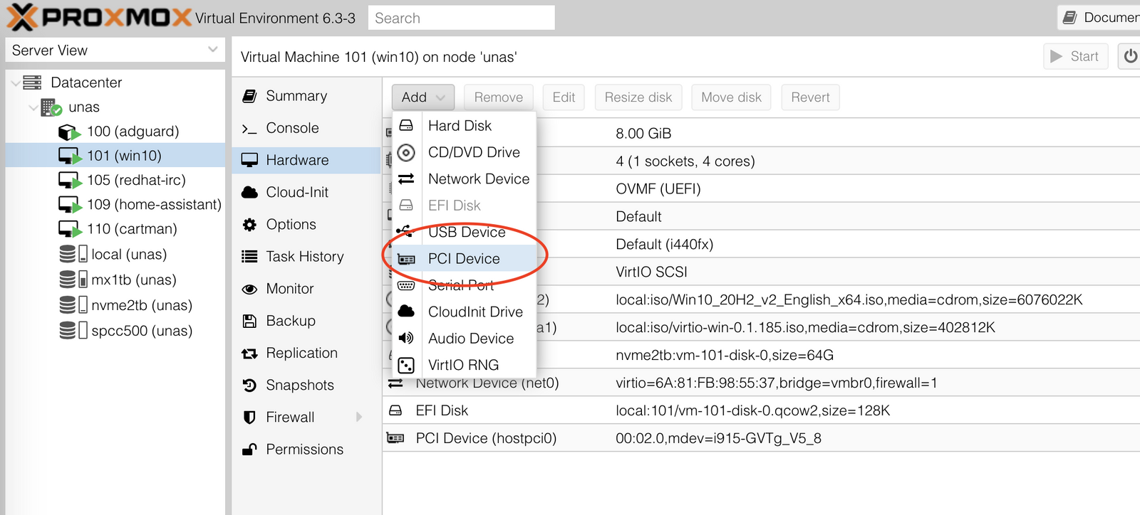 add pci device